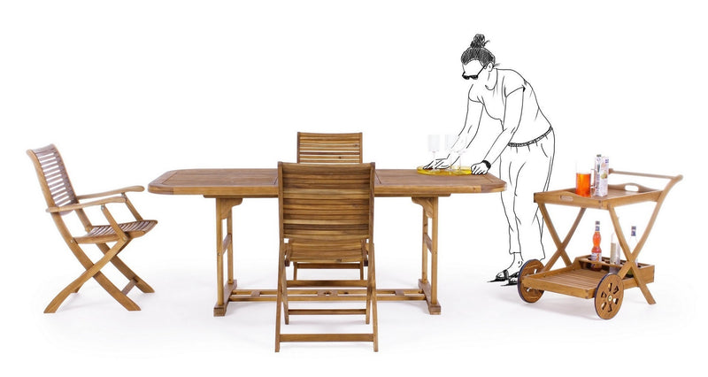 Masa minibar mobila pentru gradina / terasa, din lemn de salcam, cu suport sticle, Noemi Natural, L89xl56xH76 cm (3)
