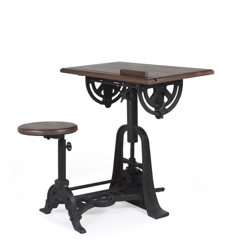 Masa pentru desen tehnic cu scaun inclus, din lemn si metal, inaltime reglabila, Pipa Architect Nuc / Negru, L80xl70xH78-103 cm (3)
