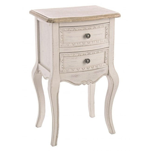 Masuta suport telefon din lemn de Paulownia si MDF, cu 2 sertare Clarisse Ivoir, L40xl30xH67 cm