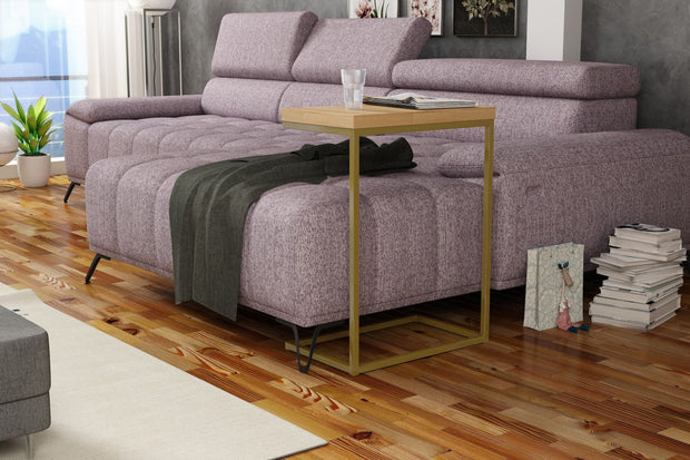 Wersal Masuta suport telefon din lemn de stejar si metal, Norisa Natural / Auriu, L51xl31xH66 cm