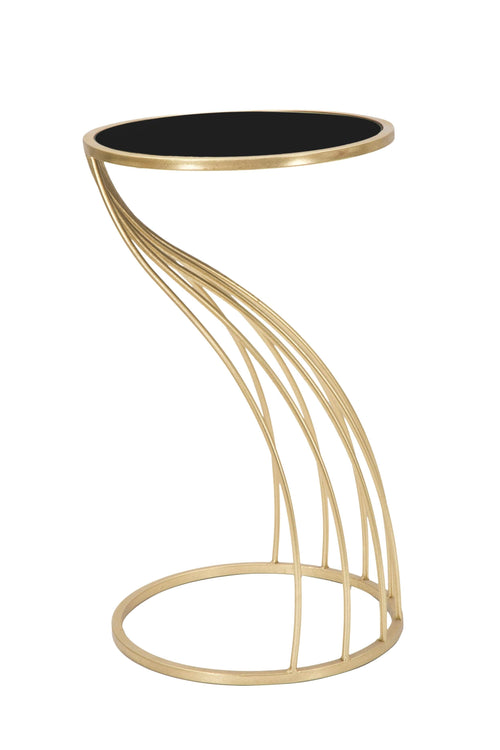 Mauro Ferretti Masuta suport telefon din sticla, MDF si metal Flush Glam Small Negru / Auriu, Ø35xH60 cm