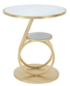 Mauro Ferretti Masuta suport telefon din sticla, MDF si metal Ring Double Marmura / Auriu, Ø55xH60 cm