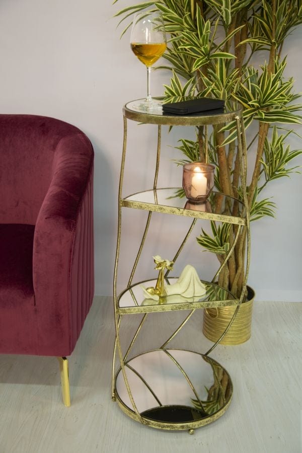 Mauro Ferretti Masuta suport telefon din sticla, MDF si metal Twisty Glam Auriu, Ø38xH86 cm