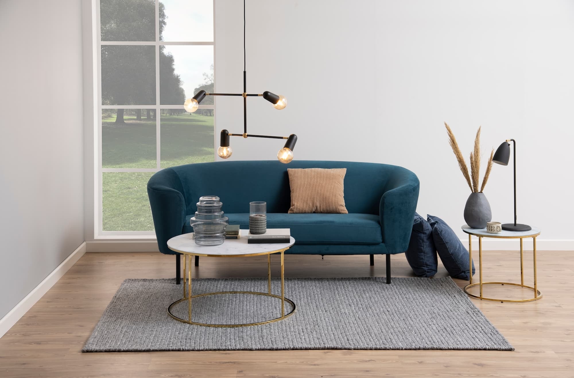 Masuta suport telefon din sticla si metal Bolton A1 Marmura / Auriu, Ø50xH44 cm (2)