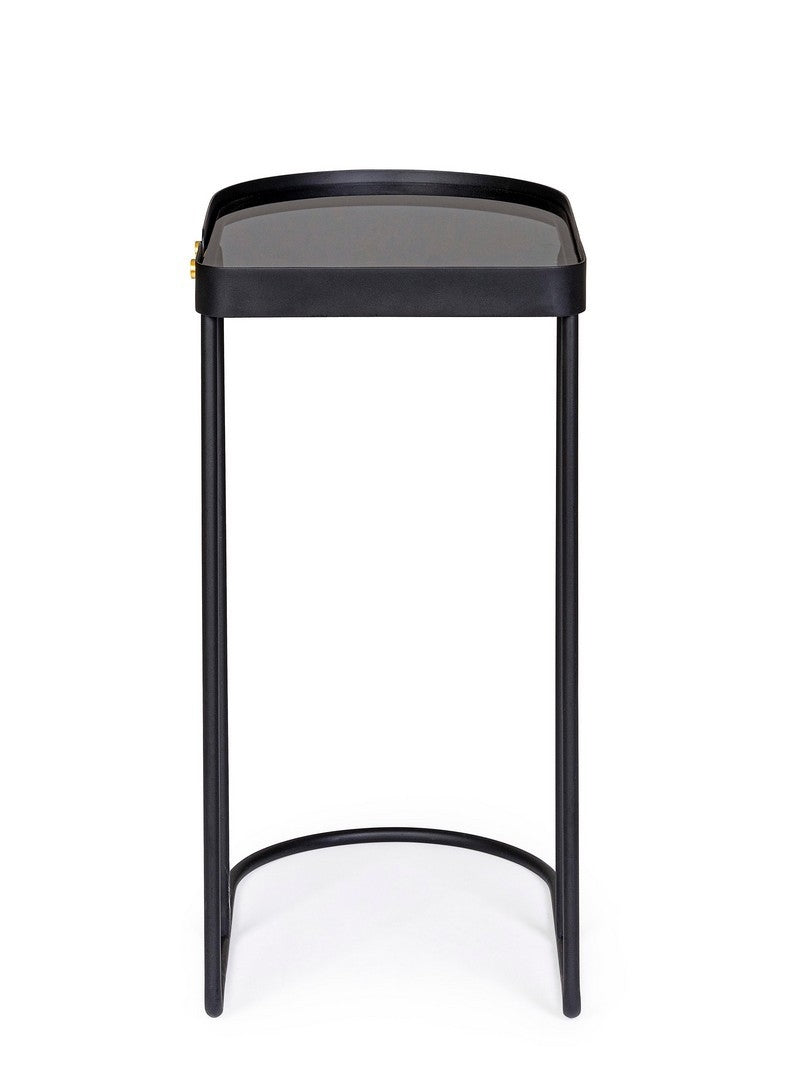 Masuta suport telefon din sticla si metal Zeina Fumuriu / Negru, L47xl31xH63 cm (2)