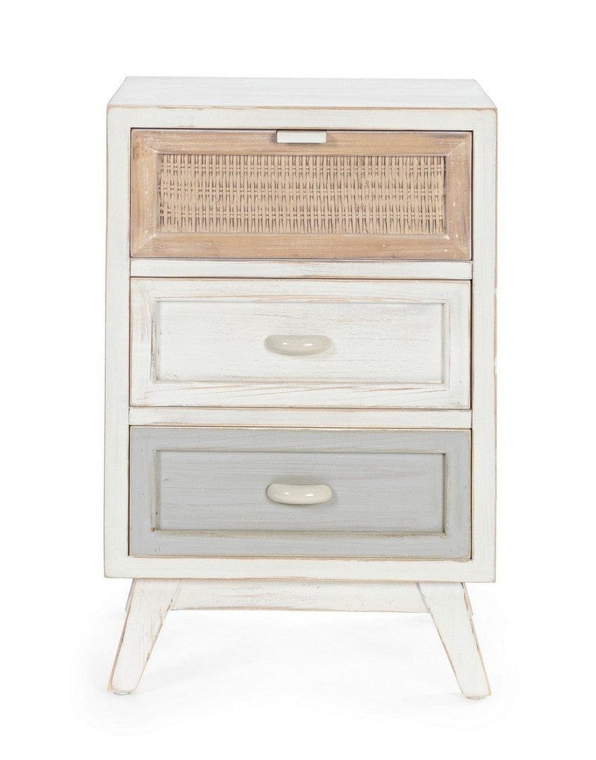 Noptiera din lemn de brad, cu 3 sertare Clotilde Alb Antichizat, l40xA30xH65 cm (1)