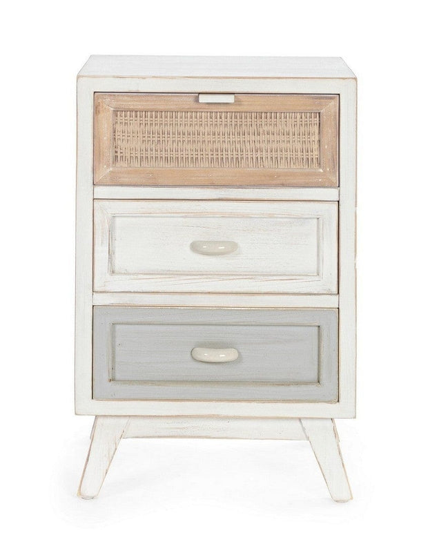 Noptiera din lemn de brad, cu 3 sertare Clotilde Alb Antichizat, l40xA30xH65 cm (1)