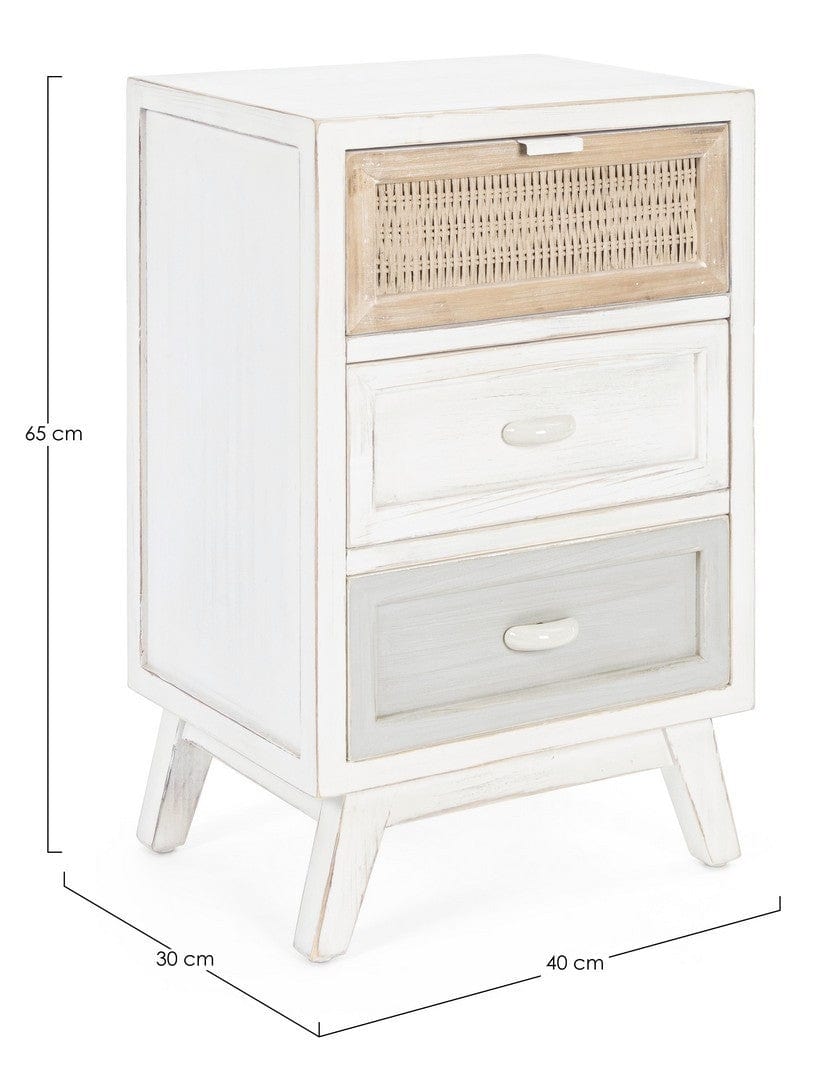 Noptiera din lemn de brad, cu 3 sertare Clotilde Alb Antichizat, l40xA30xH65 cm (2)