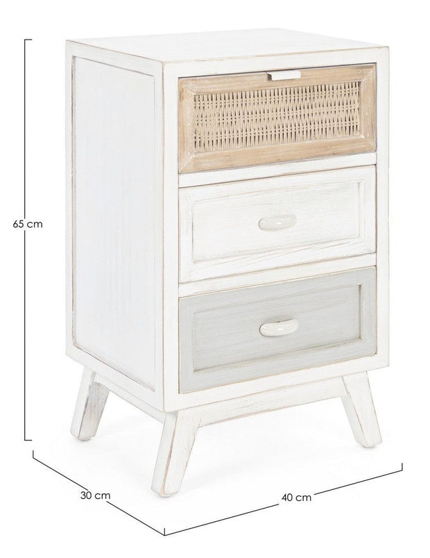 Noptiera din lemn de brad, cu 3 sertare Clotilde Alb Antichizat, l40xA30xH65 cm (2)