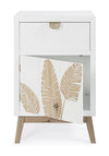 Noptiera din lemn de brad si MDF, cu 1 sertar si 1 usa, Folium Alb / Natural, l45xA30xH70 cm (1)