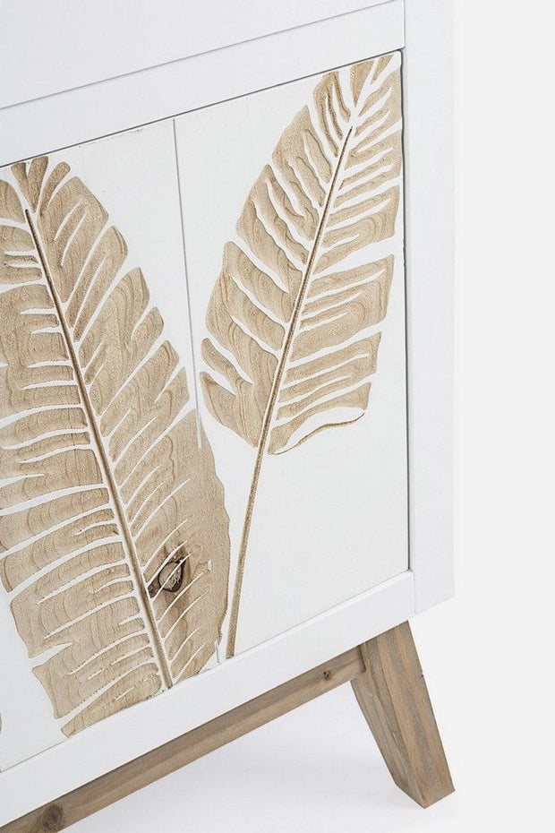 Noptiera din lemn de brad si MDF, cu 1 sertar si 1 usa, Folium Alb / Natural, l45xA30xH70 cm (2)