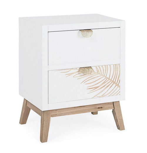 Bizzotto Noptiera din lemn de brad si MDF, cu 2 sertare Folium Alb / Natural, l45xA30xH60 cm