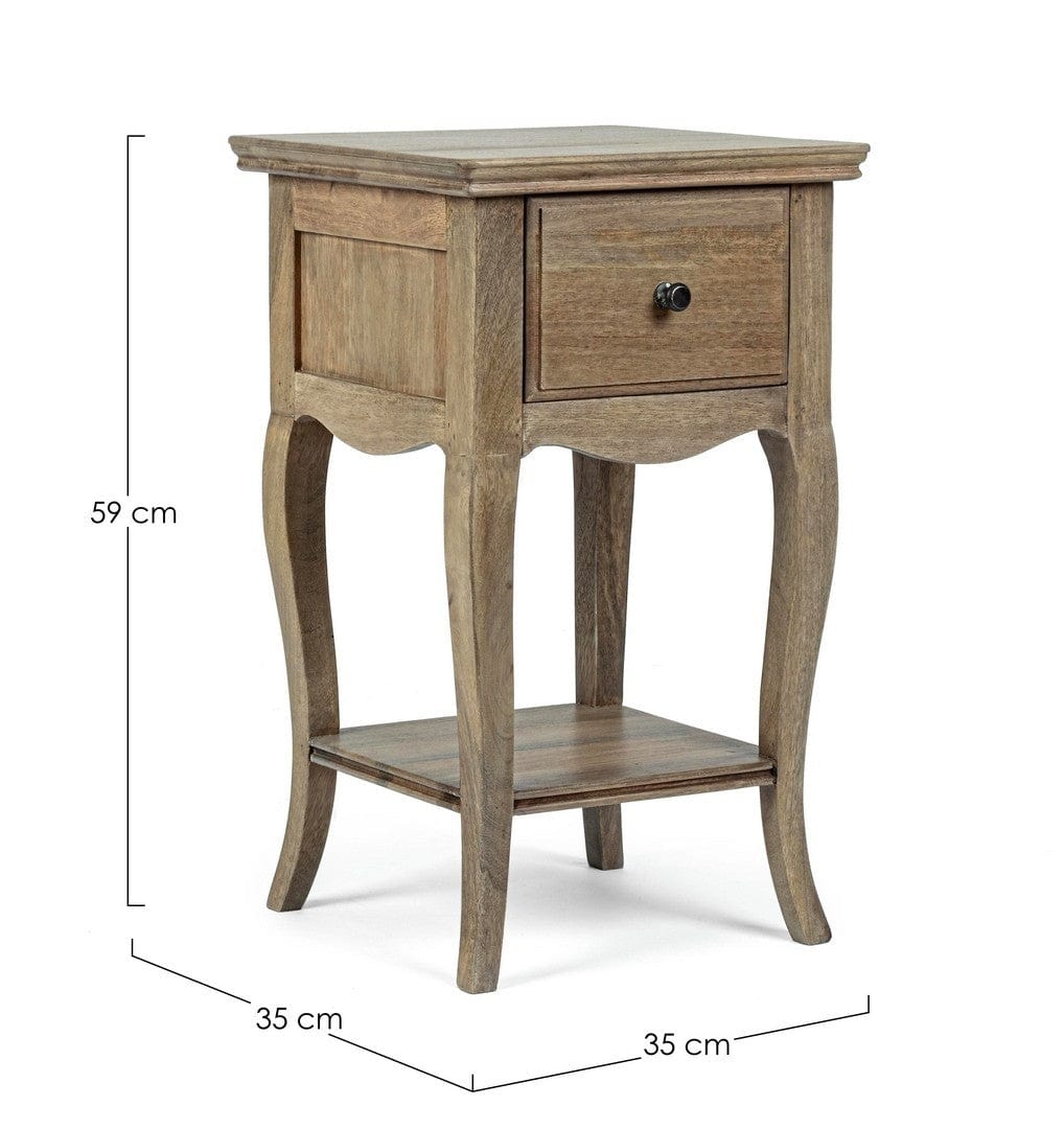Bizzotto Noptiera din lemn de mango, cu 1 sertar, Domitille Natural, l35xA35xH59 cm