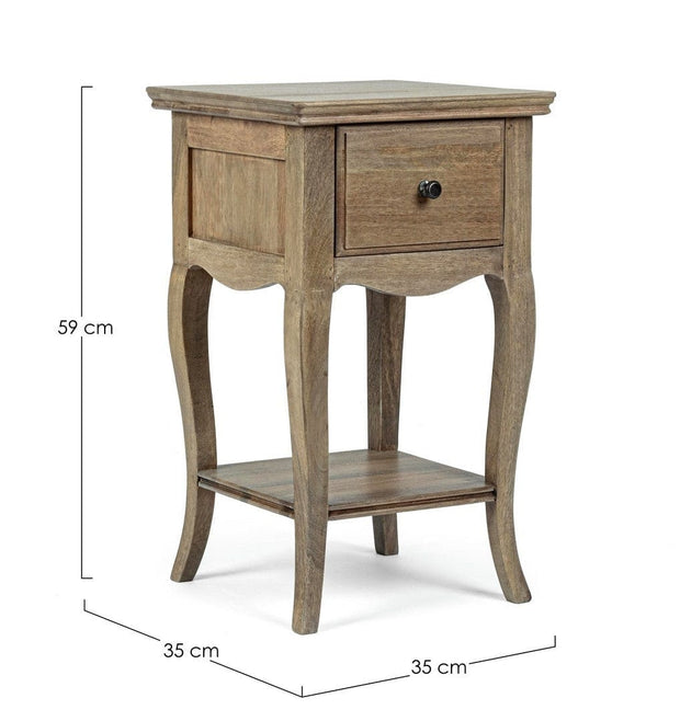 Bizzotto Noptiera din lemn de mango, cu 1 sertar, Domitille Natural, l35xA35xH59 cm