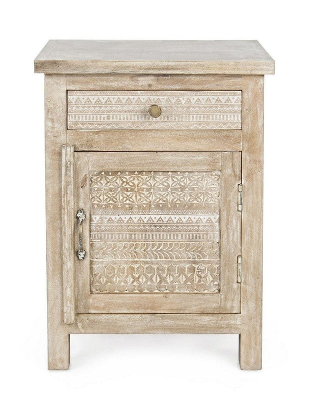 Noptiera din lemn de mango, cu 1 sertar si 1 usa, Mayra Natural, l44xA35xH60 cm (1)