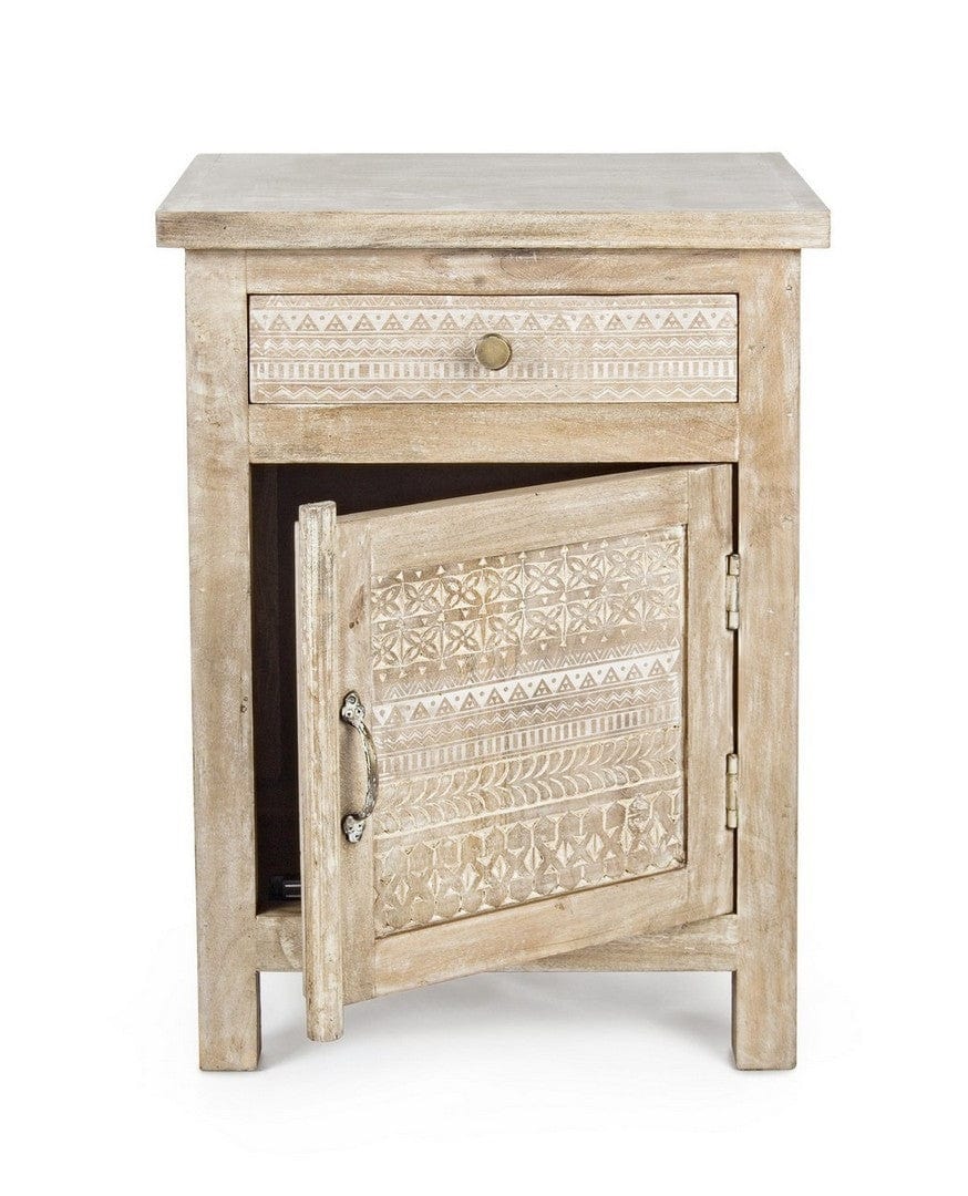 Noptiera din lemn de mango, cu 1 sertar si 1 usa, Mayra Natural, l44xA35xH60 cm (2)