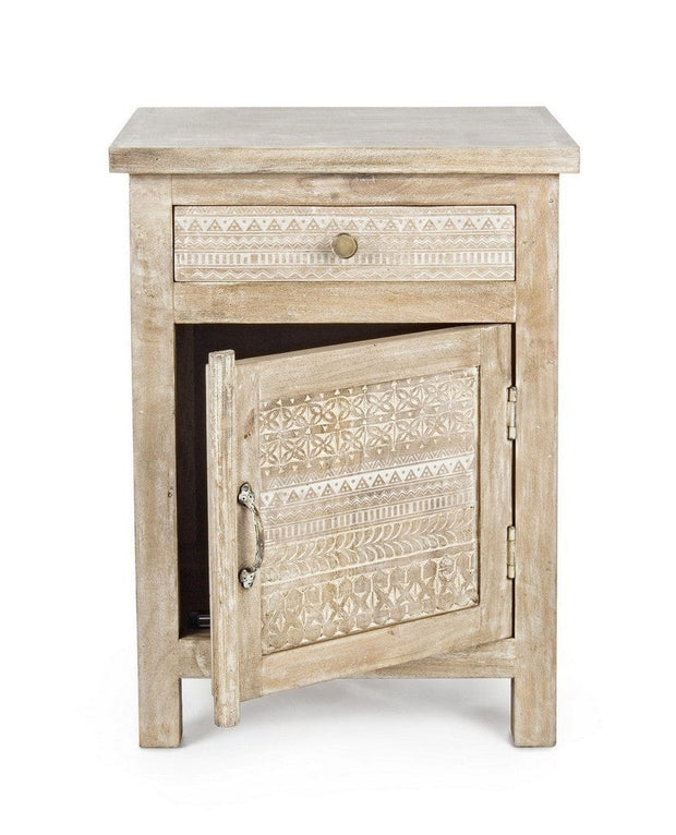 Noptiera din lemn de mango, cu 1 sertar si 1 usa, Mayra Natural, l44xA35xH60 cm (2)