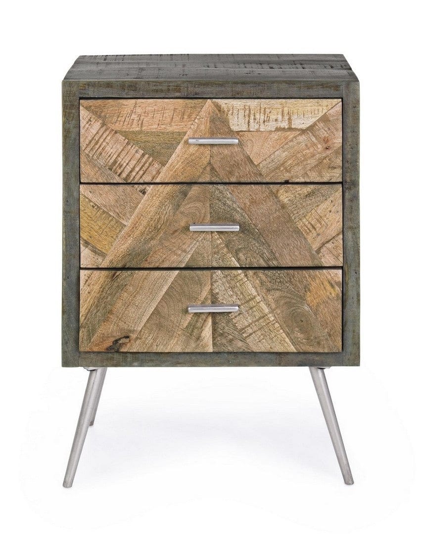 Noptiera din lemn de mango si metal, cu 3 sertare, Norwood Natural, l45xA33xH60 cm (2)