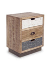 Bizzotto Noptiera din lemn de mango si metal, cu 3 sertare, Tudor Natural / Alb / Gri, l45xA33xH60 cm