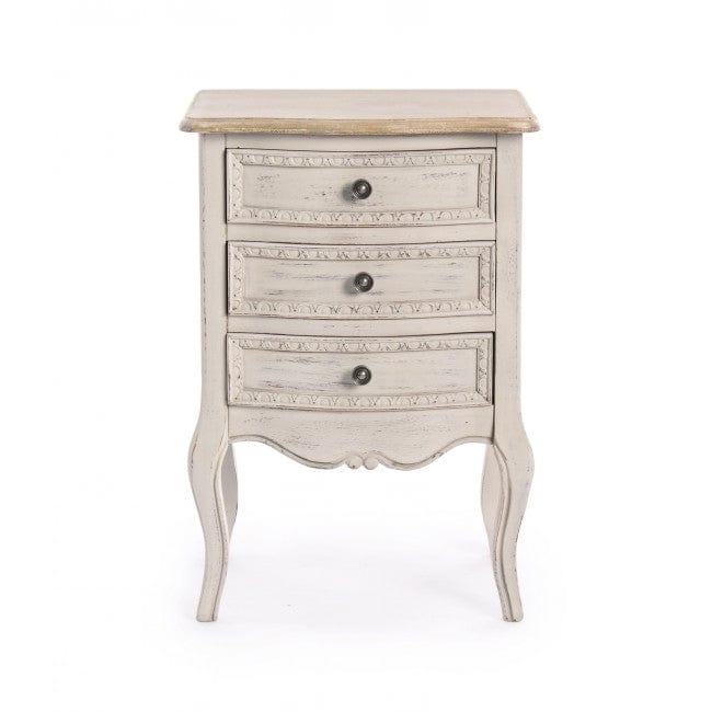 Noptiera din lemn de Paulownia si MDF, cu 3 sertare Clarisse Ivoir, l48xA35xH69 cm (1)