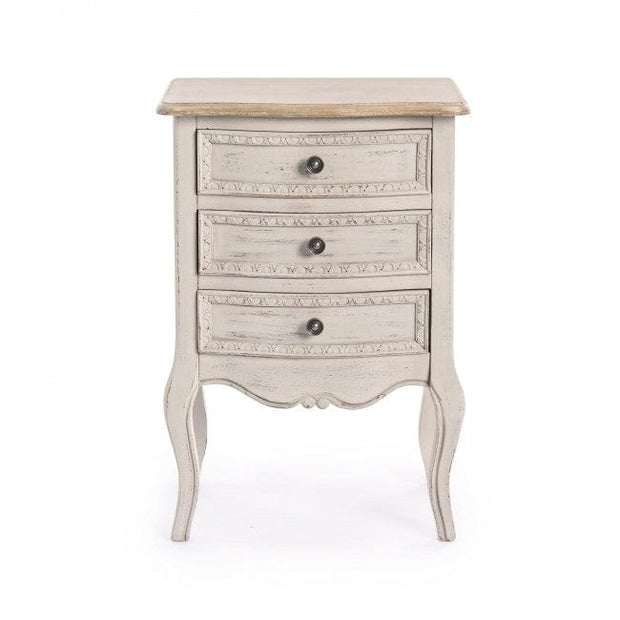 Noptiera din lemn de Paulownia si MDF, cu 3 sertare Clarisse Ivoir, l48xA35xH69 cm (1)