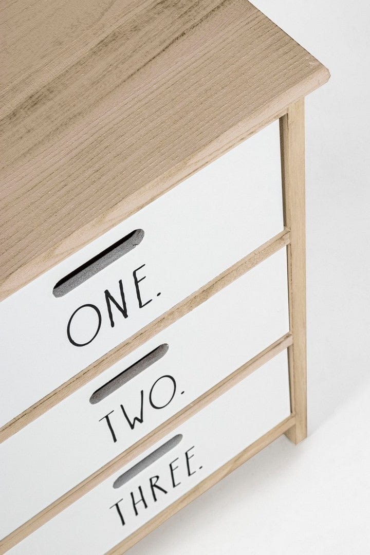 Noptiera din lemn de Paulownia si MDF, cu 3 sertare Numbers Alb / Natural, l40xA29xH58 cm (1)