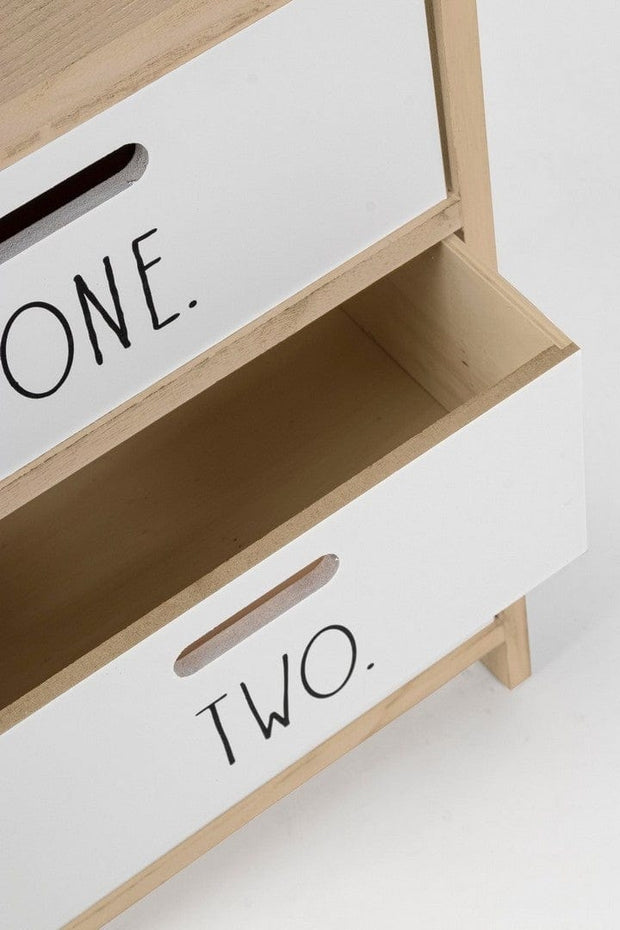 Noptiera din lemn de Paulownia si MDF, cu 3 sertare Numbers Alb / Natural, l40xA29xH58 cm (2)