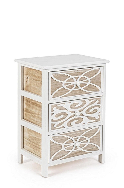 Noptiera din lemn de Paulownia si MDF, cu 3 sertare Pattern Alb / Natural, l40xA29xH58 cm