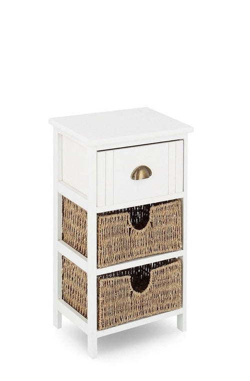 Noptiera din lemn de Paulownia si MDF, cu 3 sertare Sierra Slim Alb / Natural, l26xA32xH62 cm