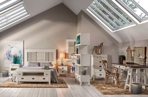 Noptiera din lemn si furnir, cu 3 sertare, Everest Large Alb, l45xA40xH60 cm (1)