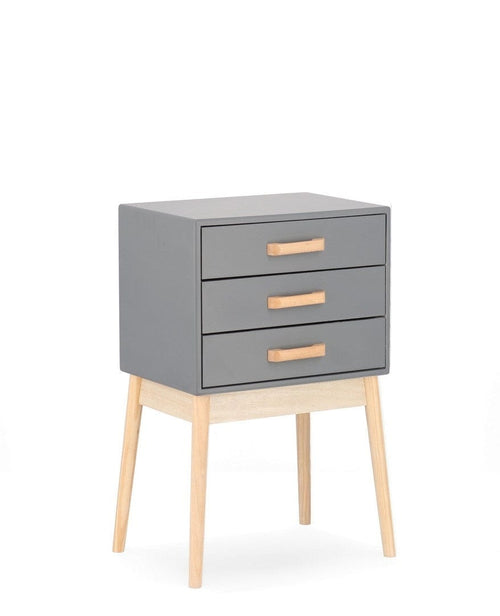 Noptiera din lemn si MDF, cu 3 sertare Ordinary Gri / Natural, l43xA30xH68 cm