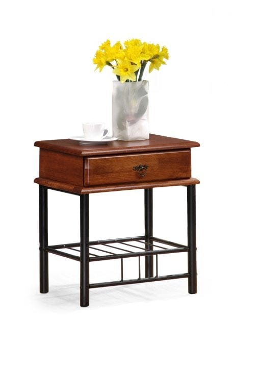 Noptiera din lemn si metal cu 1 sertar, Fiorina Cires Antic / Nuc, l48xA37xH55 cm (1)