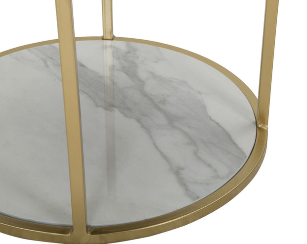 Mauro Ferretti Noptiera din lemn si metal tapitata cu stofa, 1 sertar, Montpellier Negru / Auriu, Ø42xH48 cm