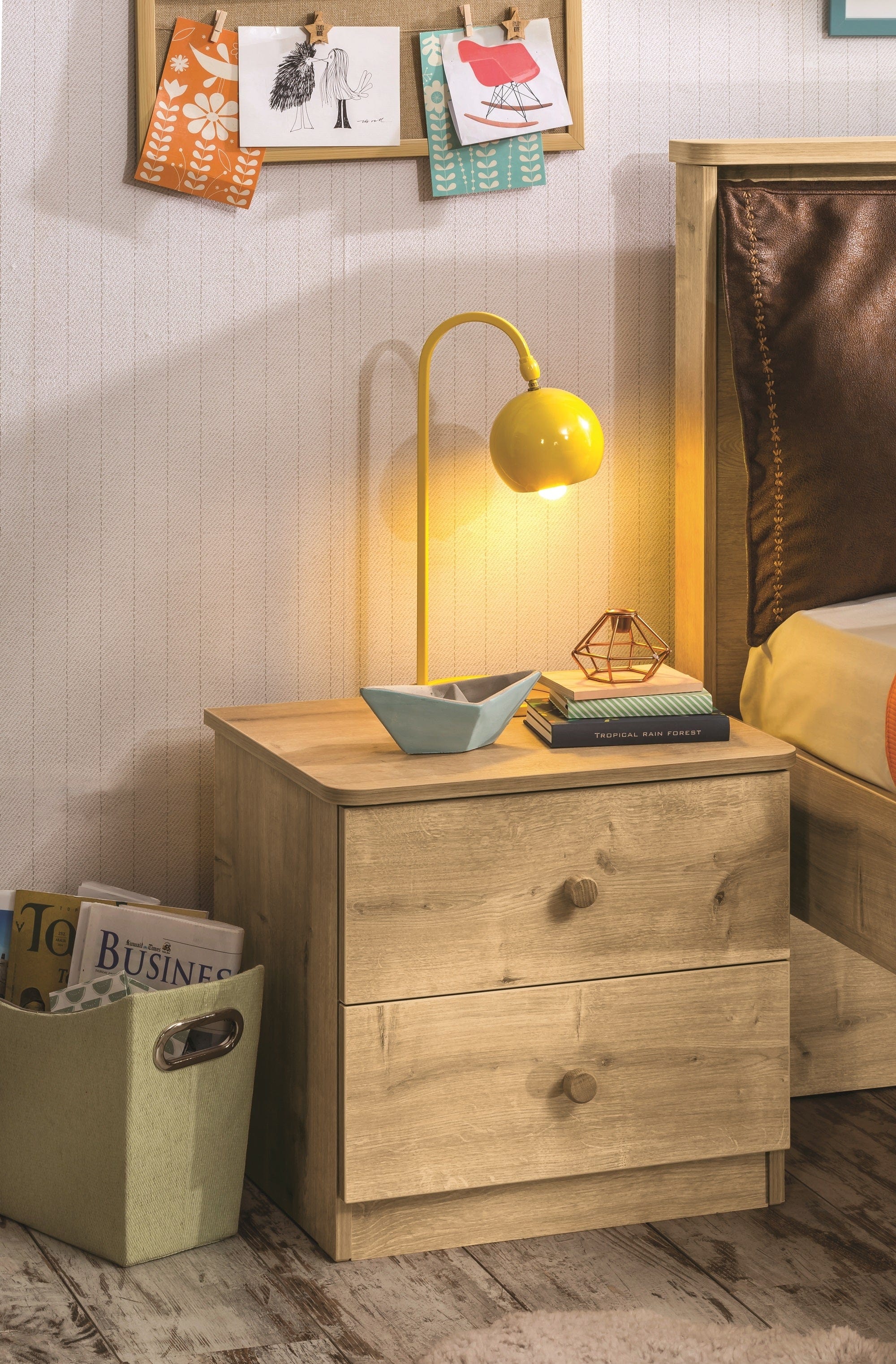 Cilek Noptiera din pal cu 2 sertare, pentru tineret, Mocha Natur, l49xA42xH46 cm