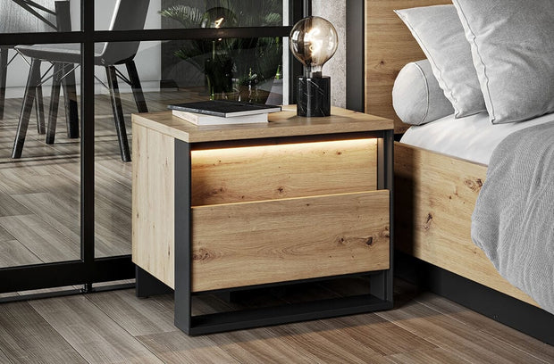 Lenart Noptiera din pal cu 2 sertare Quant 03 Stejar Artisan / Negru, l55xA41xH48 cm