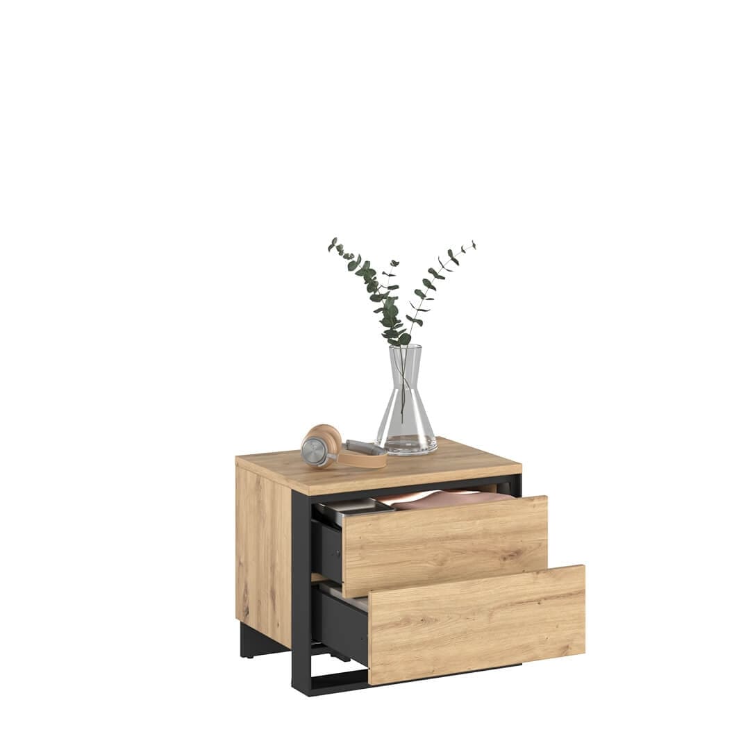 Lenart Noptiera din pal cu 2 sertare Quant 03 Stejar Artisan / Negru, l55xA41xH48 cm