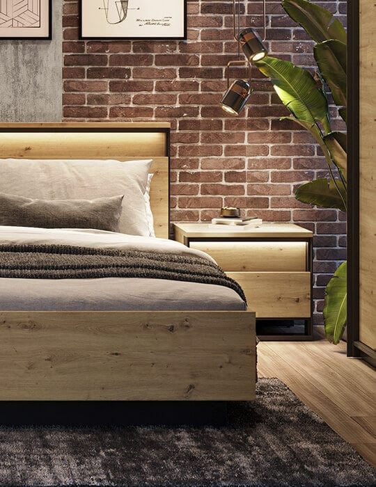 Lenart Noptiera din pal cu 2 sertare Quant 03 Stejar Artisan / Negru, l55xA41xH48 cm