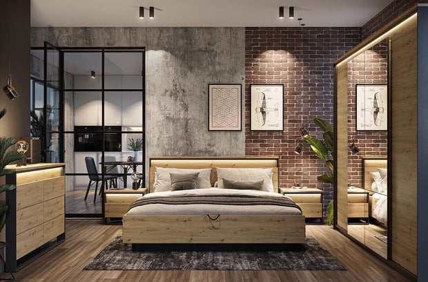 Lenart Noptiera din pal cu 2 sertare Quant 03 Stejar Artisan / Negru, l55xA41xH48 cm