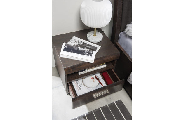 Noptiera din pal si furnir, cu 1 sertar Porti 79 Stejar Choco, l50xA42xH45 cm (3)