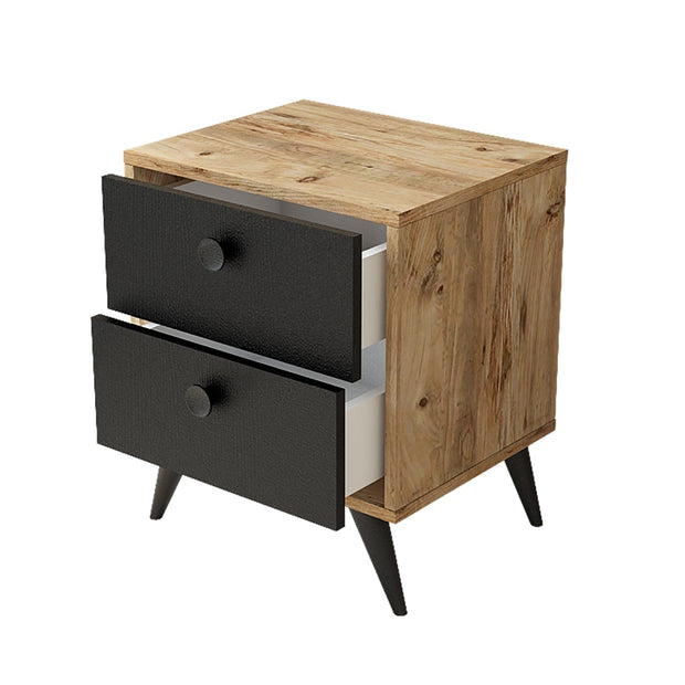 Asir Noptiera din pal si lemn, cu 2 sertare Vilamo VL67-232 Negru / Natural, l49xA40xH58,7 cm
