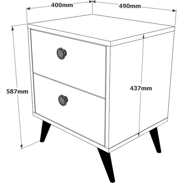 Asir Noptiera din pal si lemn, cu 2 sertare Vilamo VL67-232 Negru / Natural, l49xA40xH58,7 cm