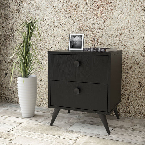 Asir Noptiera din pal si lemn, cu 2 sertare Vilamo VL67-332 Negru, l49xA40xH58,7 cm