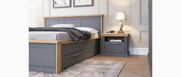 Noptiera din pal si MDF, cu 1 sertar, Tara NS1/TA Grafit / Nuc Pacific, l62xA43xH52 cm (4)