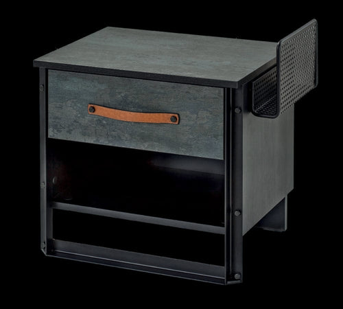Noptiera din pal si metal cu 1 sertar, pentru tineret Dark Metal Black / Graphite, l55xA40xH53 cm