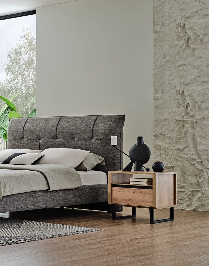 Dogtas Noptiera din pal si metal, cu 1 sertar, Solid Natural, l60xA45,2xH53,7 cm