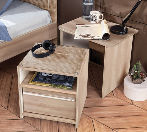 Noptiera multifunctionala din pal, cu 1 sertar, pentru tineret, Duo Natur, l55xA41,5xH48,6 cm