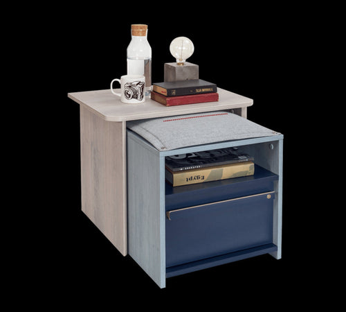 Noptiera multifunctionala din pal pentru tineret, baieti 12-24 ani, Trio Natur / Blue, l55xA41xH48 cm