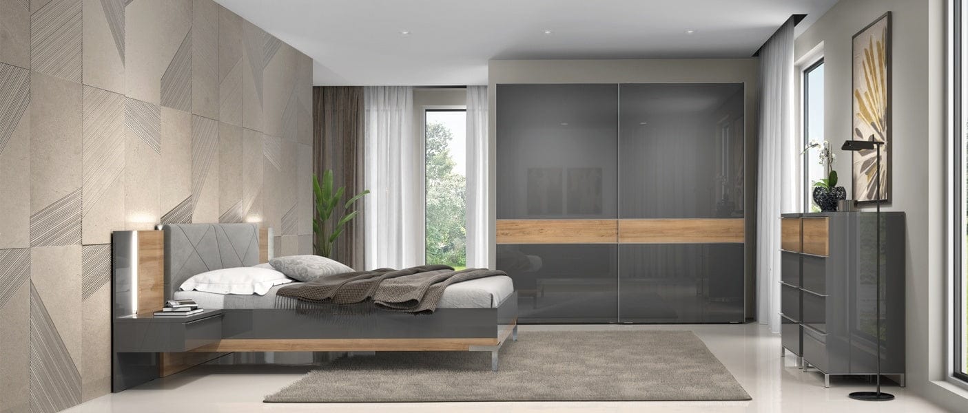 Noptiera suspendata din pal, cu 1 sertar si LED inclus, Onyx Antracit / Nuc Pacific, l56xA41xH92 cm (1)