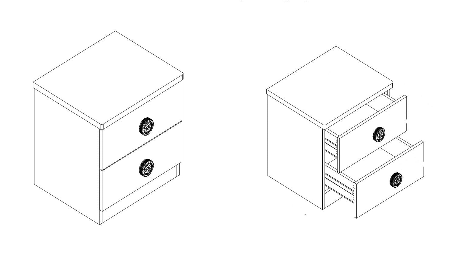 Noptiera din MDF cu 2 sertare, pentru copii Le Mans Rosu, l47xA47xH39,4 cm (3)