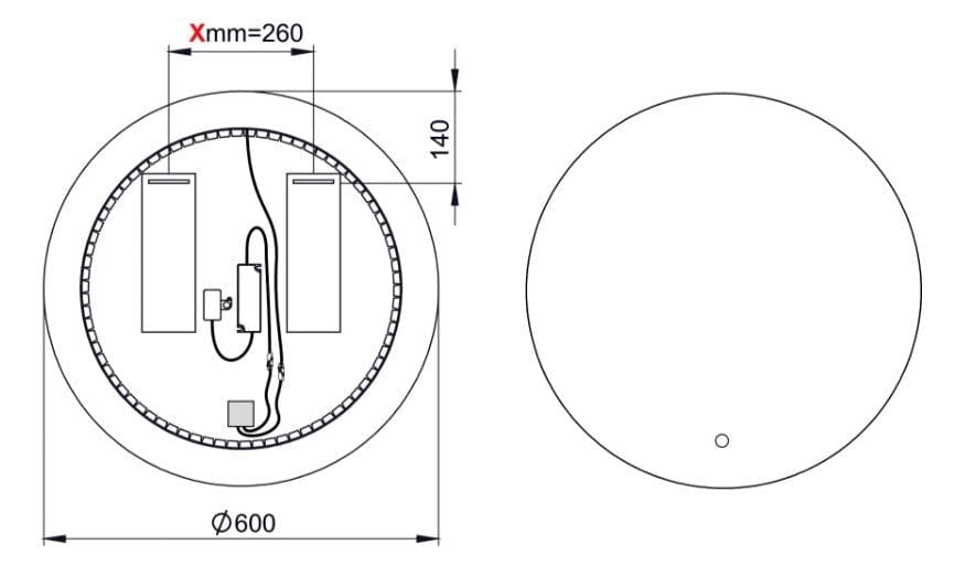 Oglinda Baie Luna Small Negru cu Iluminare Led, IP21, Rotunda Ø60 cm (3)